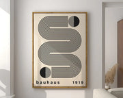 Decorbites bauhaus geometric canvas prints featuring bold black geometric lines on off-white light wood frame canvas prints