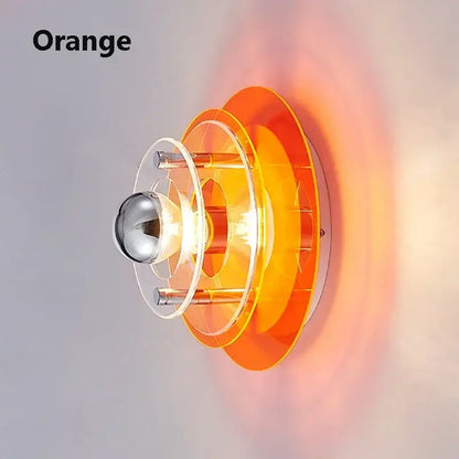 Orange translucent acrylic wall sconces with concentric rings and polished chrome bulb for decorbites led wall lighting
