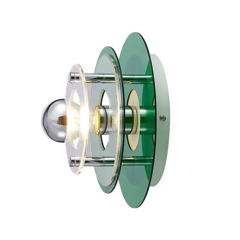 Green and clear glass tiered acrylic ufo led wall lamp with chrome accents for living room decorbites led wall lamp