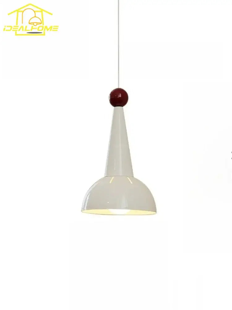 White conical bauhaus colorful led pendant light with glossy red spherical top accent for kitchen shade