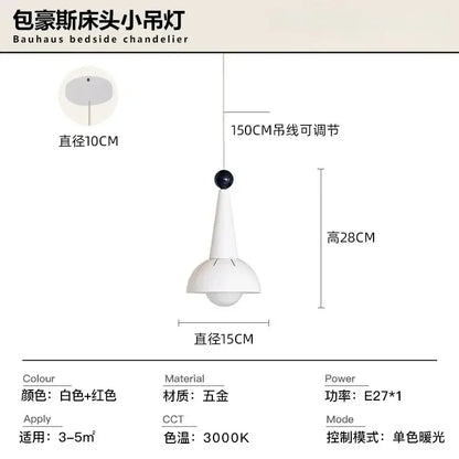 White and red bauhaus colorful led pendant light with metallic finish designed as a bedside chandelier for kitchens