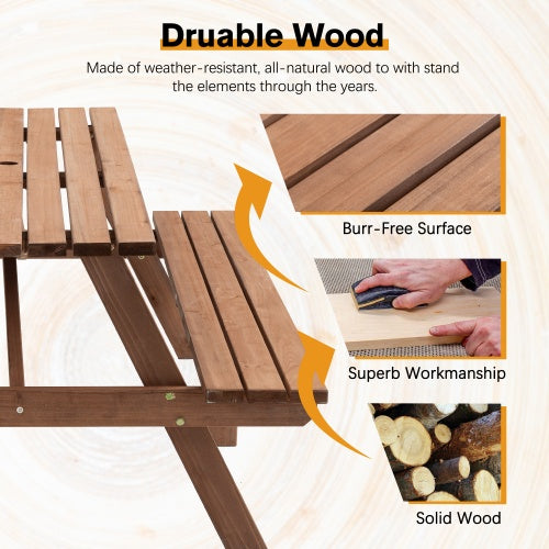 Wooden Picnic Table Outdoor Dining Space 8 Person