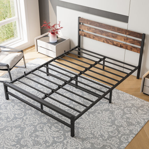 Rustic Brown Platform Bed