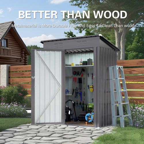 5X3 FT Metal Outdoor Storage Shed, Tool Shed With Pitched Roof And Lockable Door Compact Metal Tool Shed For Garden, Backyard, Patio, Everyday Sundries And Bike Storage, Gray