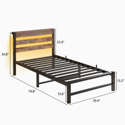 Brown Steel Platform Bed
