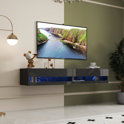 180 Wall Mounted Floating 80 TV Stand With 20 Color LEDs And Charging Station