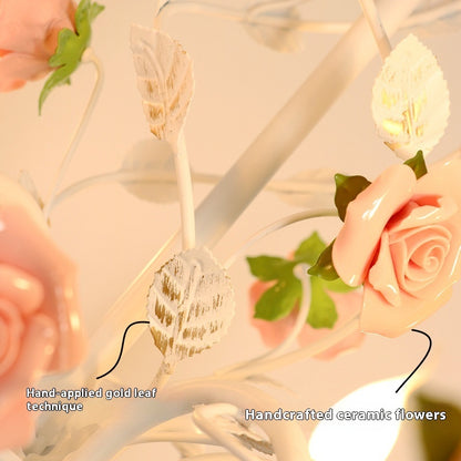 Pastoral Bedroom Chandelier French Living Room Wrought Iron Flowers And Plants Retro Princess Style