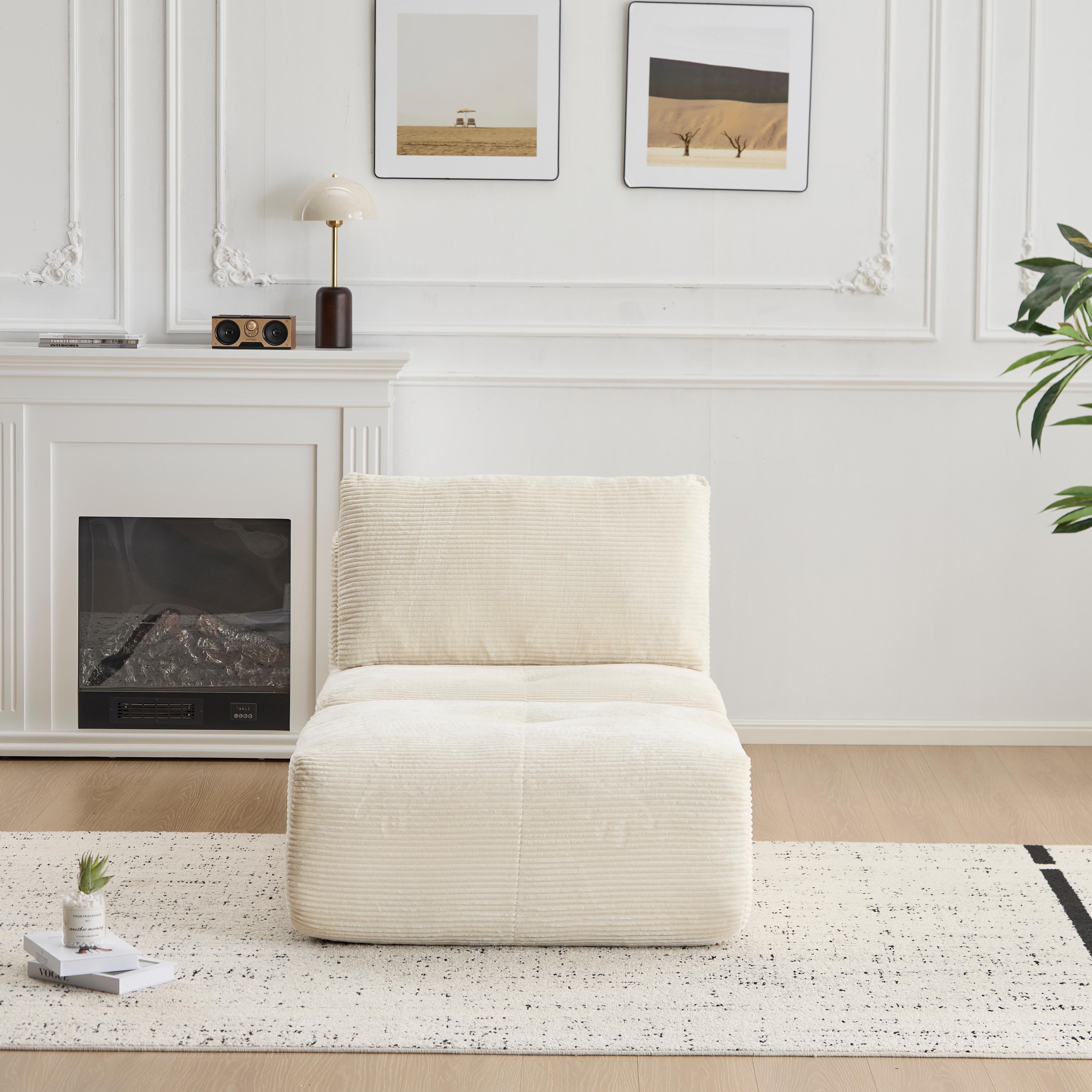 Beige Corduroy Chaise Sofa