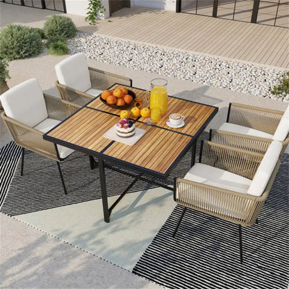 43.5" Square Acacia Wood Outdoor Table - Metal X-Frame, 4-Seater, Natural+Black, 180lbs Capacity
