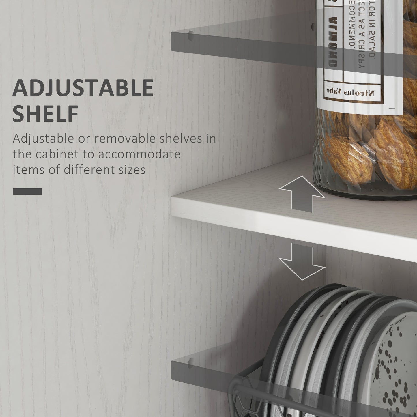 Kitchen Pantry Storage Cabinet, 14-Tier Freestanding Kitchen Cupboard for Living Room, Dining Room Storage, White