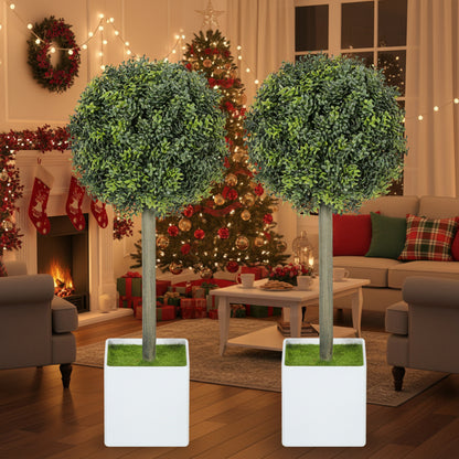 2PCS Set Artificial Tree Fake Plants Natural Boxwood Topiary Balls With 114 PE Leaves Tree Indoor Outdoor Holiday Living Room Home Office Decor FBA Shipment