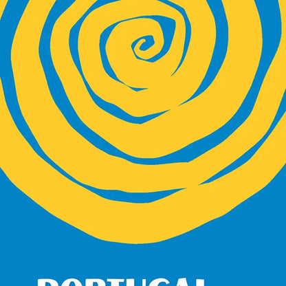 Vibrant yellow and blue spiral design on decorbites™ beach travel posters ideal for living room wall decor