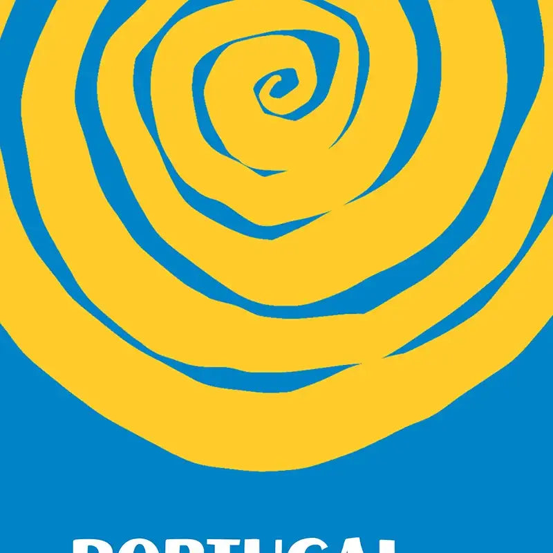 Vibrant yellow and blue spiral design on decorbites™ beach travel posters ideal for living room wall decor