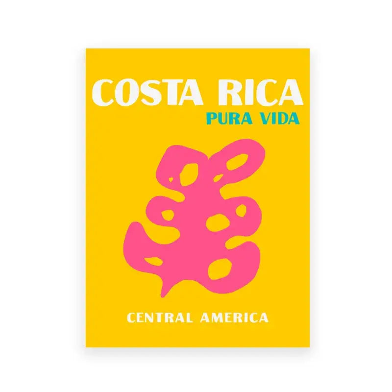 Vibrant yellow DecorBites™ beach travel poster featuring bold white and teal text for living room decor