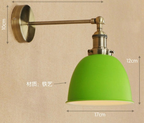 Green dome-shaped adjustable arm wall lamp made of iron suitable for bedroom lighting