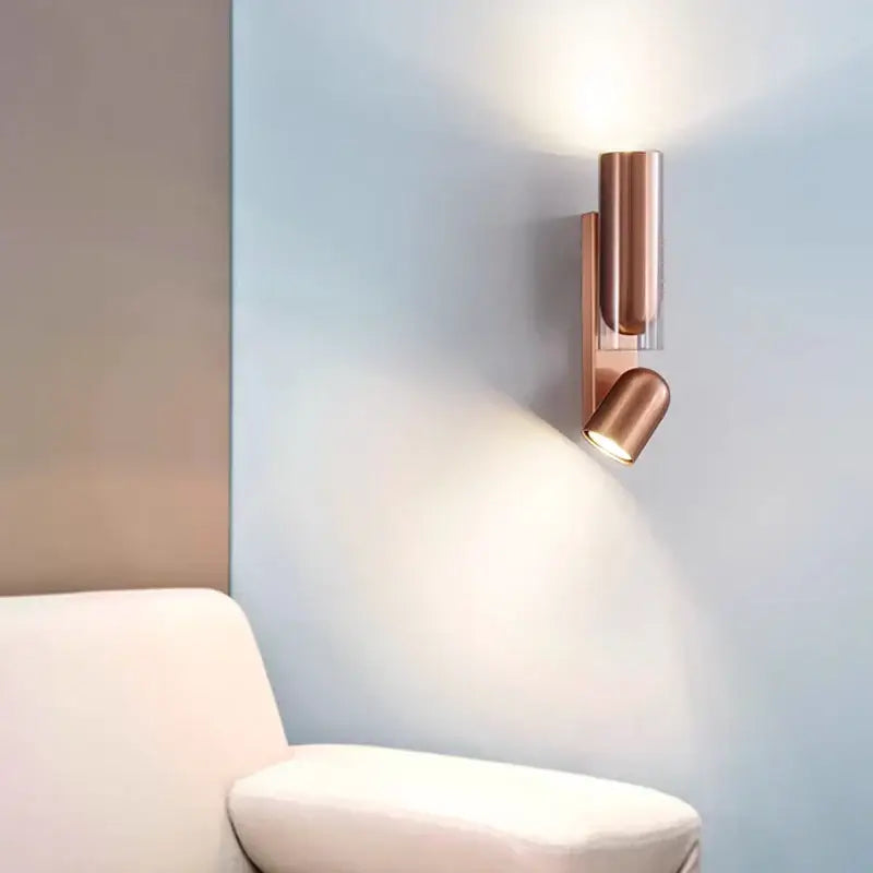 Copper-finished wall reading lamp with adjustable head and sleek modern design for bedroom wall reading use