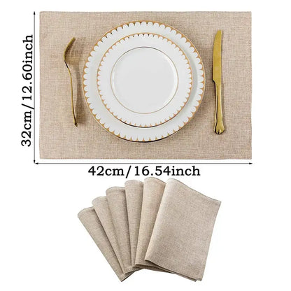 Beige and black cat linen placemat set with gold-trimmed scalloped edge and matching napkins for dining decorbites black cat