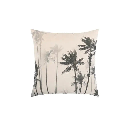 Beige velvet cushion cover with black palm tree cartoon print for decorbites jungle cartoon living room decor