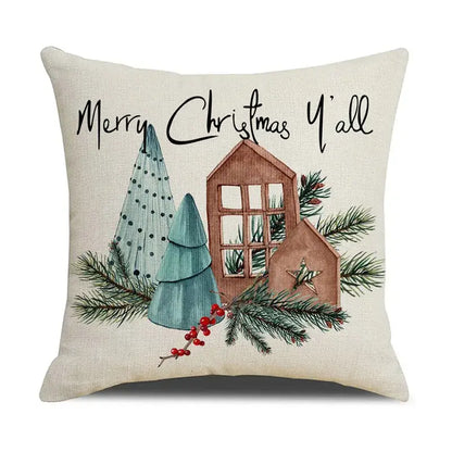 Beige linen birds christmas pillowcase with embroidered cartoon birds and festive holiday decorbites design for living room decor