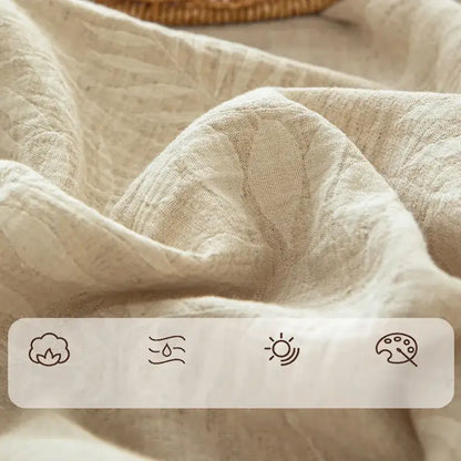 Beige fern leaf cotton linen bed sheet set showing textured cotton fabric with subtle woven pattern for bedroom bedding