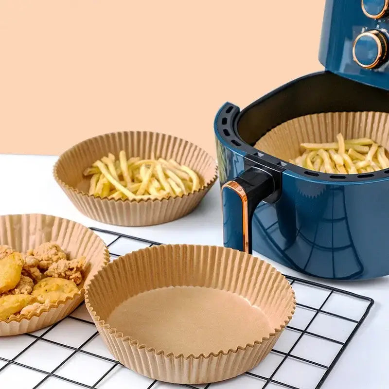 Beige fluted air fryer paper liners 50pcs made from baking mat material for decorbites air fryer use
