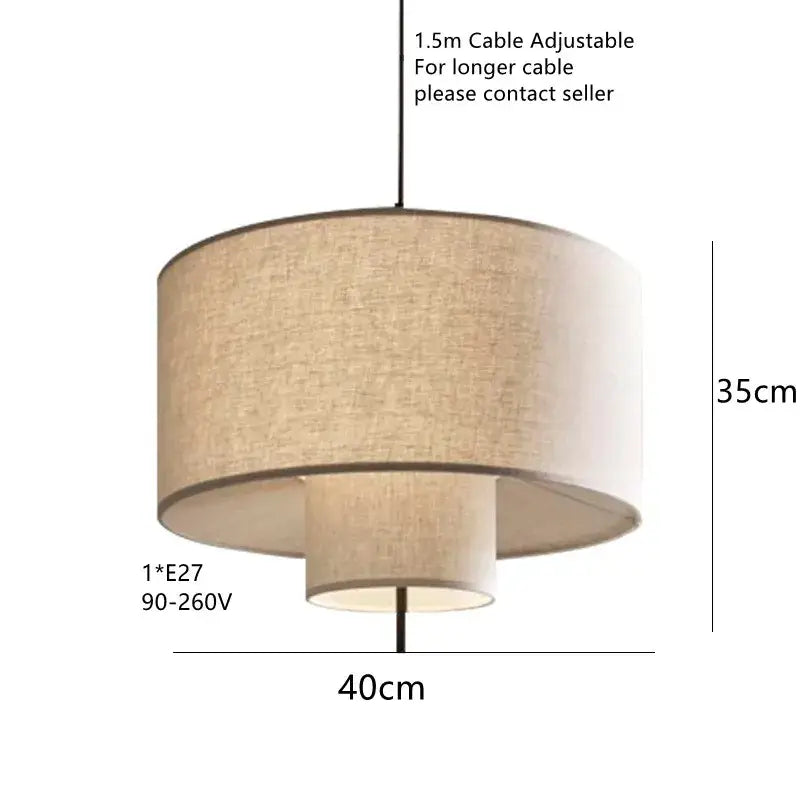 Beige linen two-tier bohemia fabric pendel lamp with 1.5m adjustable cable for office or living room decorbites bohemia fabric