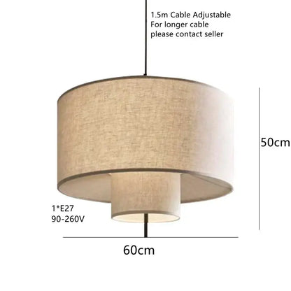 Beige linen two-tier drum fabric pendel lamp with 1.5m adjustable cable for office or living room decorbites bohemia fabric