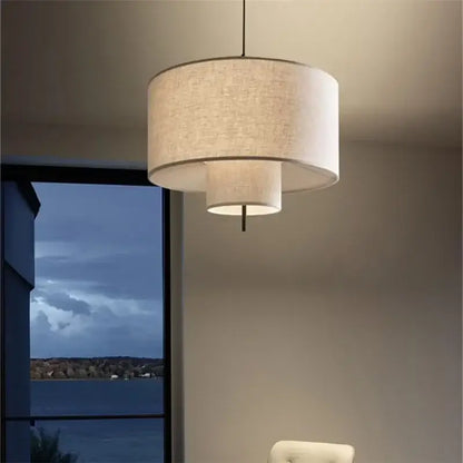Beige linen bohemia fabric pendel lamp with modern tiered design for office or living room decorbites bohemia fabric