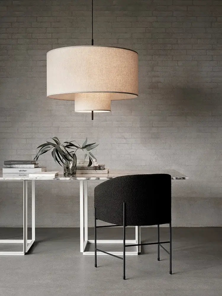 Beige linen pendant lamp with modern tiered design decorbites handmade fabric chandelier for dining room decor