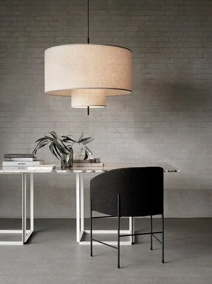 Beige linen pendant lamp with modern tiered design decorbites handmade fabric chandelier for dining room decor