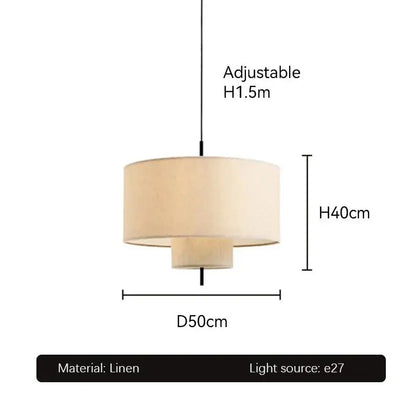 Beige linen handmade fabric chandelier pendant light with tiered cylindrical shade and adjustable height by decorbites handmade