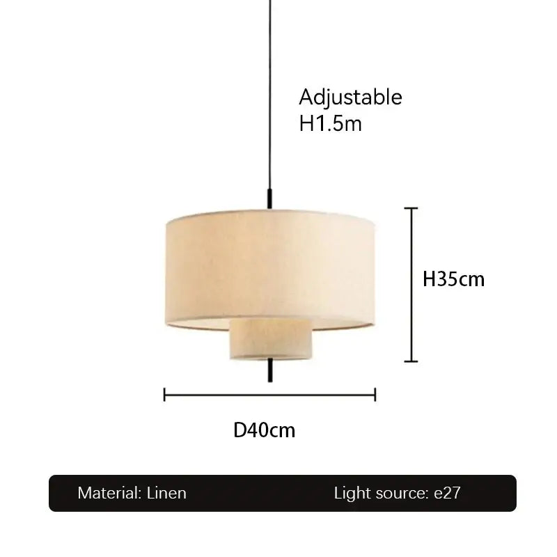Beige linen handmade fabric chandelier with tiered cylindrical design and adjustable height by decorbites handmade fabric decor