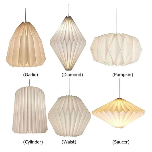 Beige origami pleated white specialty paper pendant shade with geometric design for dining room lighting