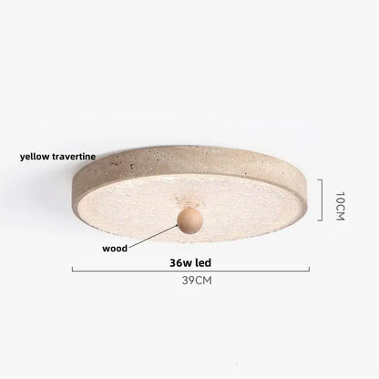 Beige speckled stone led ceiling light with textured yellow travertine ring and wooden sphere for bedroom decorbites led ceiling