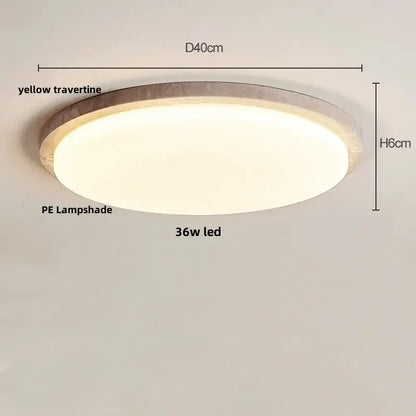 Beige speckled stone led ceiling light with yellow travertine frame and translucent pe lampshade for bedroom decorbites led ceiling