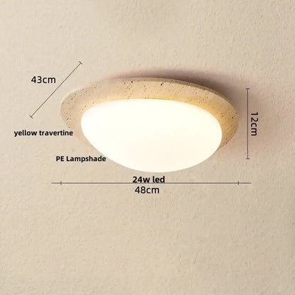 Beige speckled stone led ceiling light with yellow travertine frame and white pe lampshade for bedroom decorbites led ceiling