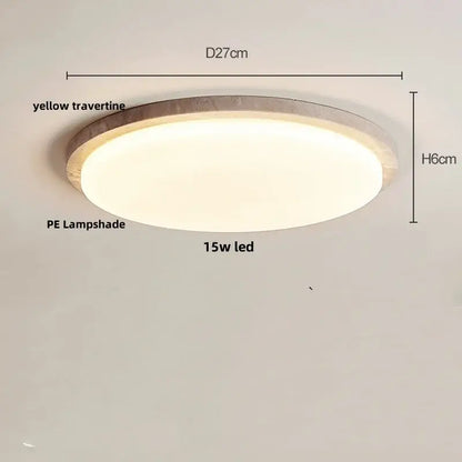 Beige speckled stone led ceiling light with yellow travertine ring and translucent pe lampshade for bedroom decorbites led ceiling