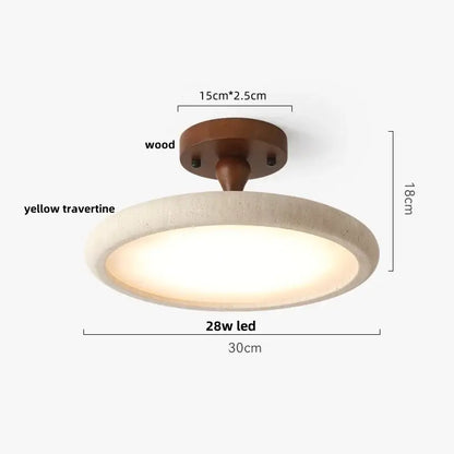 Beige speckled stone led ceiling light with yellow travertine shade and wooden base for bedroom decorbites led ceiling use