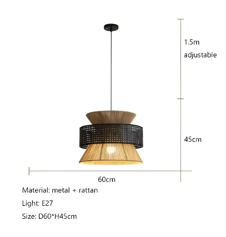 Beige tiered handmade hemp rope pendant light with adjustable height metal and rattan for dining room decorbites handmade hemp
