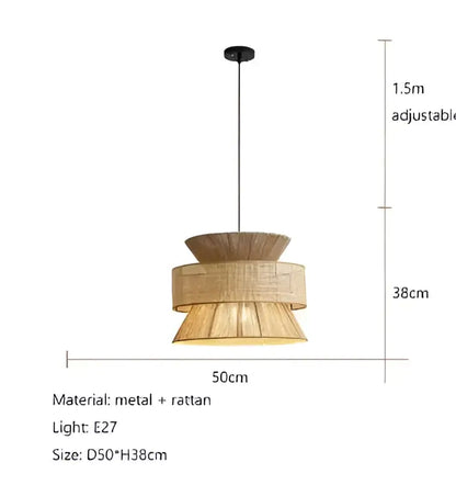 Beige tiered pendant light with natural-toned handmade hemp rope and metal accents for modern rustic decorbites decor