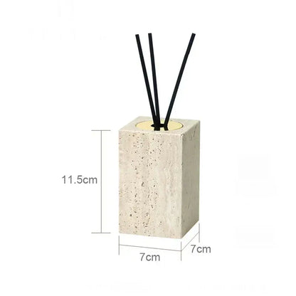 Beige travertine marble rectangular diffuser with four black reed sticks from decorbites beige travertine bathroom set