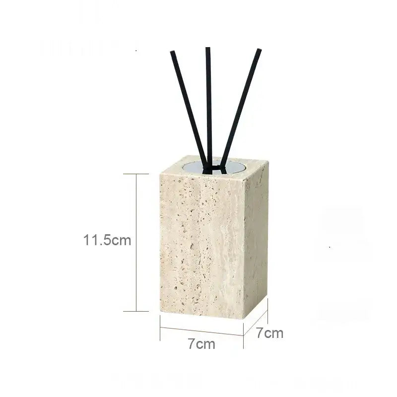 Beige travertine marble reed diffuser with square base and four black reeds from decorbites beige travertine bathroom set