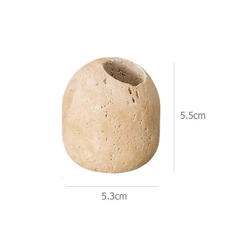 Beige travertine marble incense holder with a beige textured stone vase shape for living room decorbites beige travertine