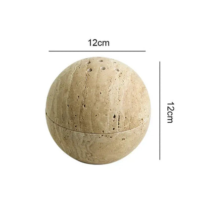 Beige travertine marble spherical incense burner with natural cork texture and subtle speckles for living room decor