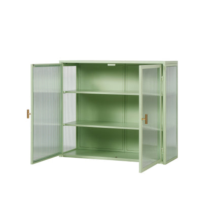 Modern Double Door Wall Cabinet With Glass Door With Three Levels Of Storage For Entrance Living Room, Bathroom, Dining Room, Mint Green Unavailable Platforms- Temu