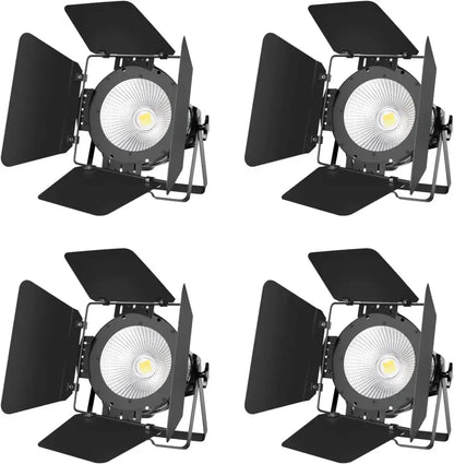 Black led big dipper 100w cob stage light with white adjustable barn doors and circular textured lens for studio use