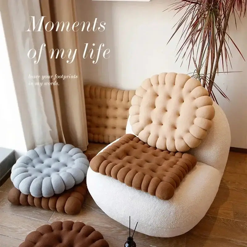 Cream-colored fluffy biscuit sofa cushion with tufted cookie design on rounded armchair for living room decorbites biscuit