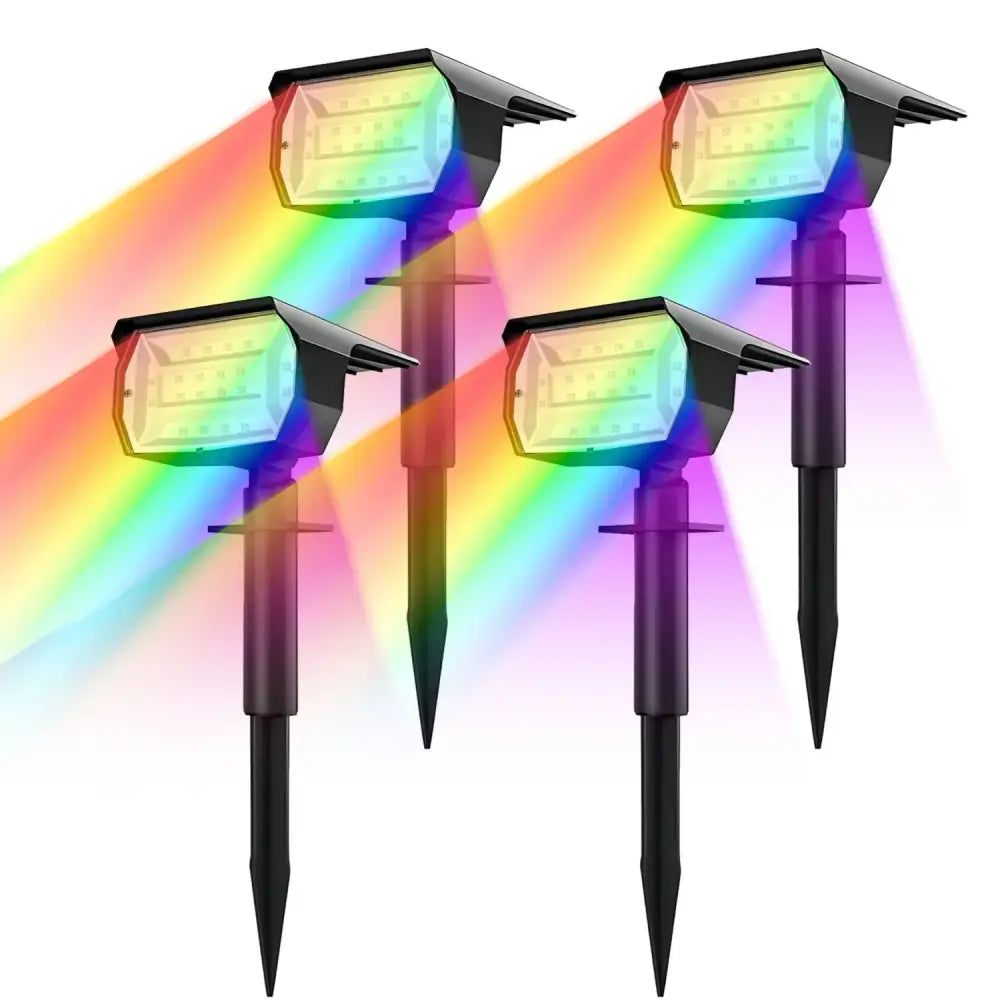 Four black decorbites 20leds rgb solar landscape spotlights with rainbow-colored illumination for garden decor