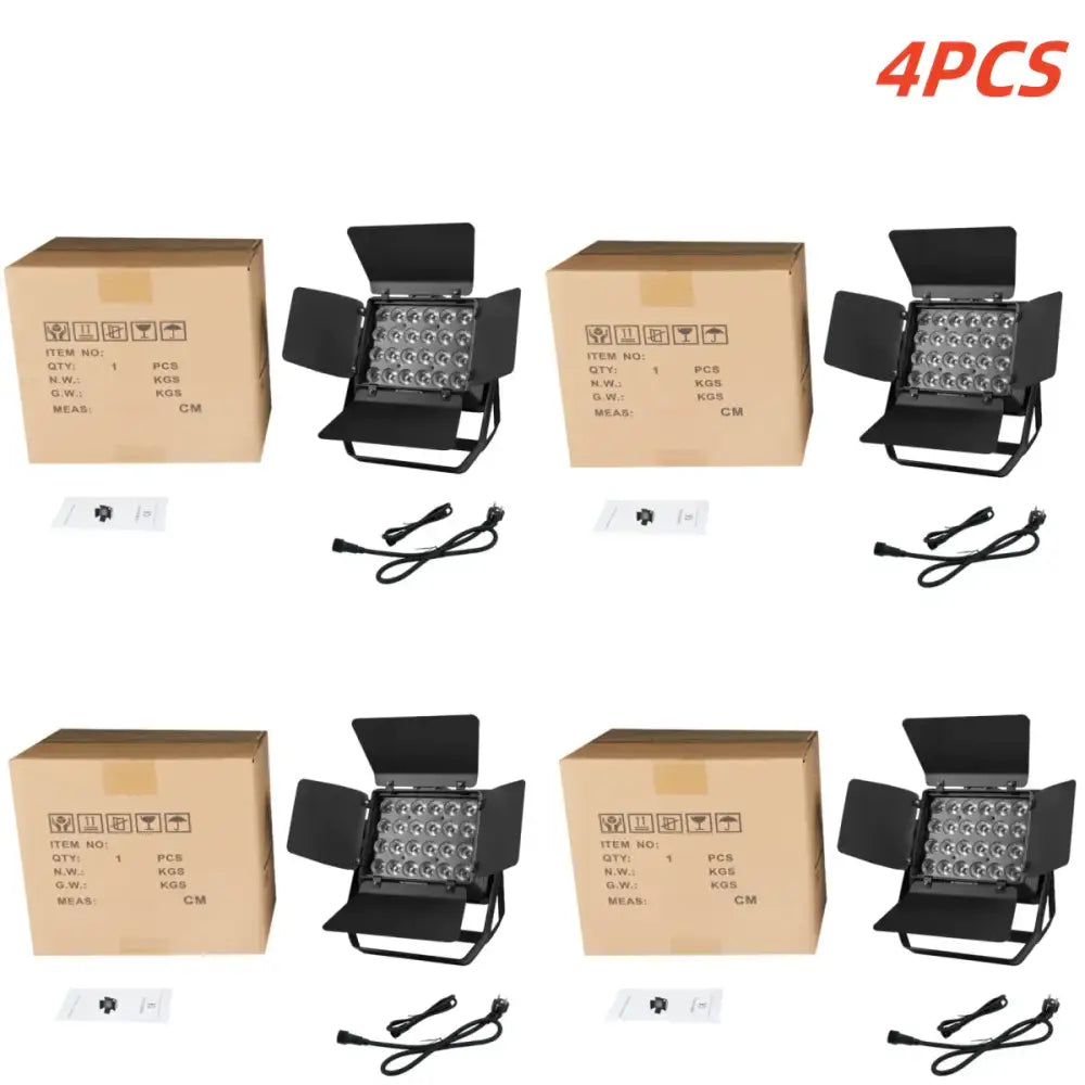Black 24x18w rgbwa uv led wall wash panel lights with adjustable barn doors and included power cords for living room use