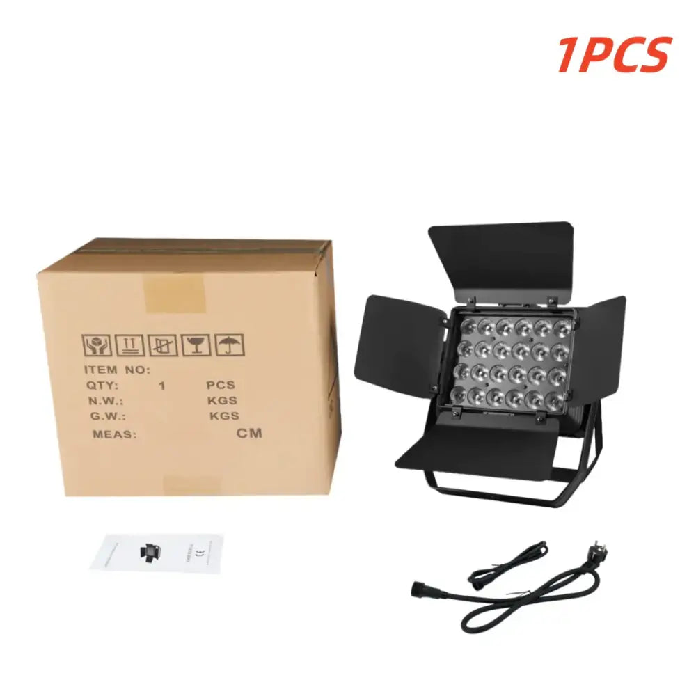 Black 24x18w rgbwa uv led wall wash with adjustable barn doors and sturdy stand for living room lighting